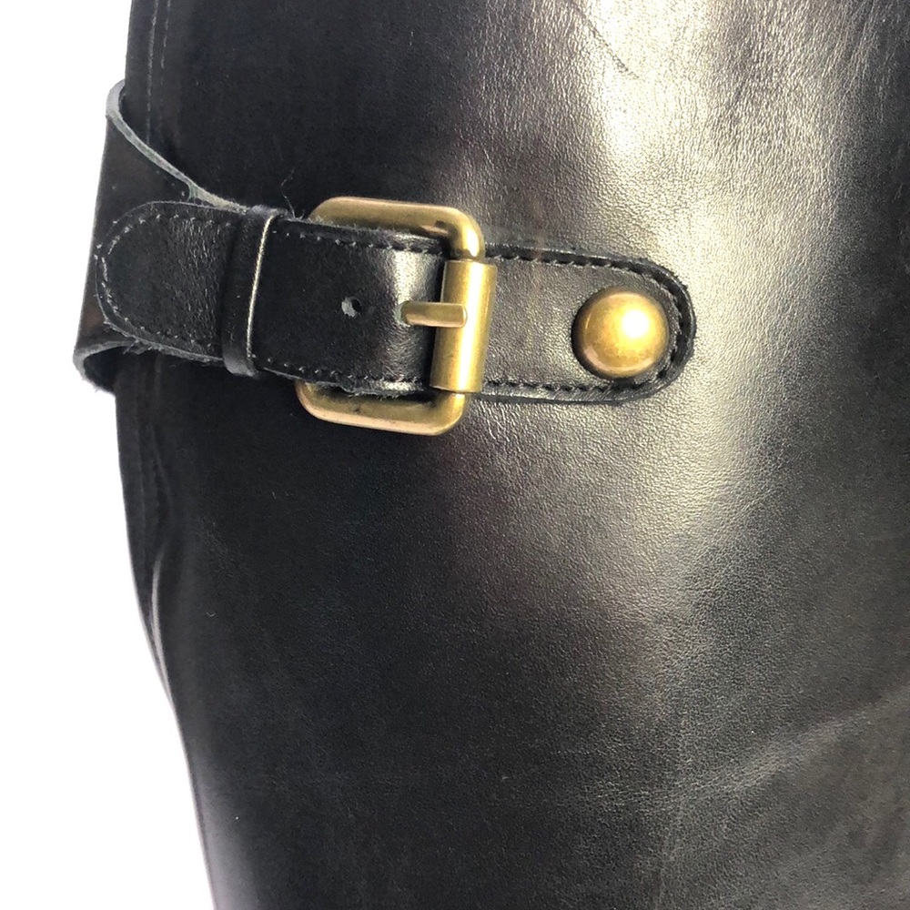 Corso Como Black Almond Toe Side Zip Back Gore Block Heel Leather Boots size 6.5 - Picture 7 of 17